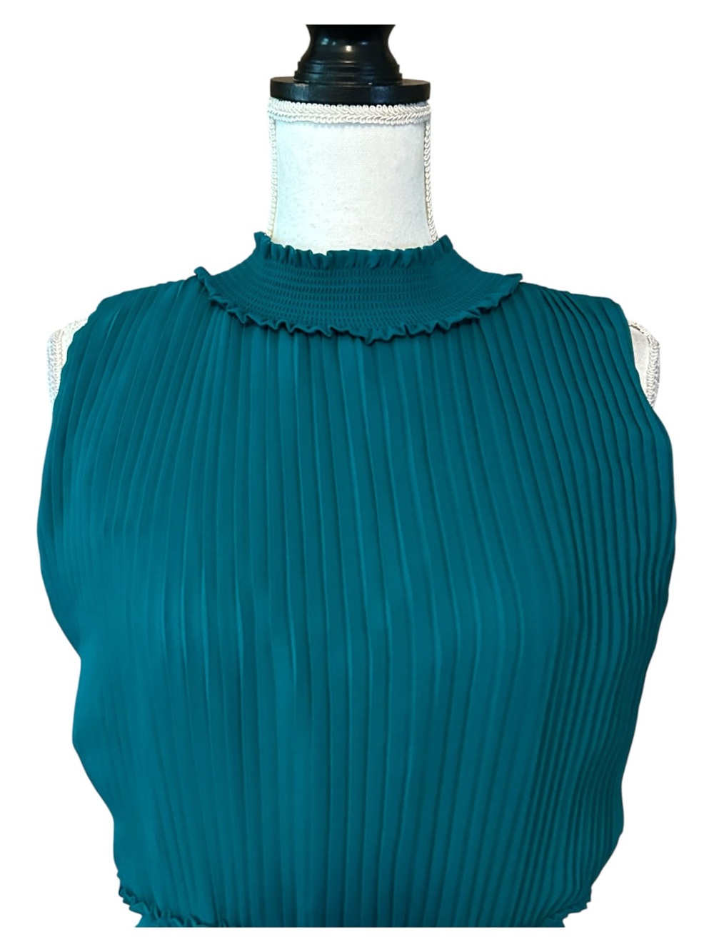 Nanette Nanette Lepore Sleeveless Smocked Neck Pleated Career Dress SZ 12 Teal - Picture 4 of 9